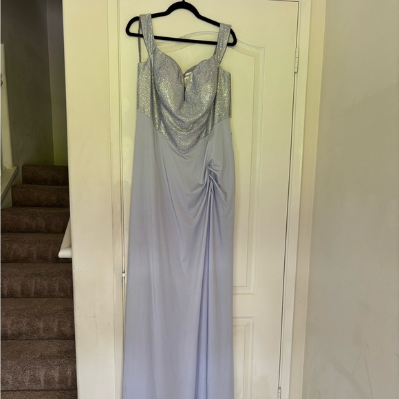 Ice Blue Sleeveless Strapless Evening Gown